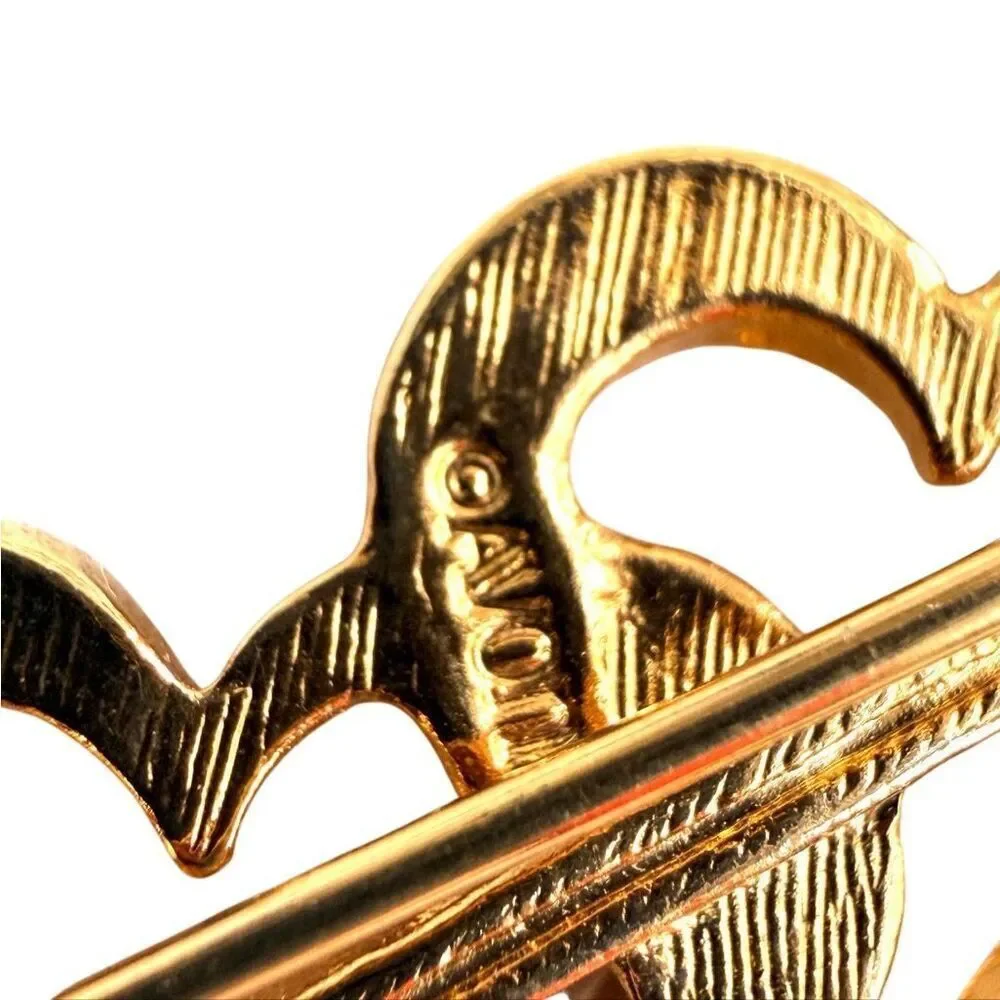 Avon Gold Tone Heart & Arrow Rhinestone Brooch